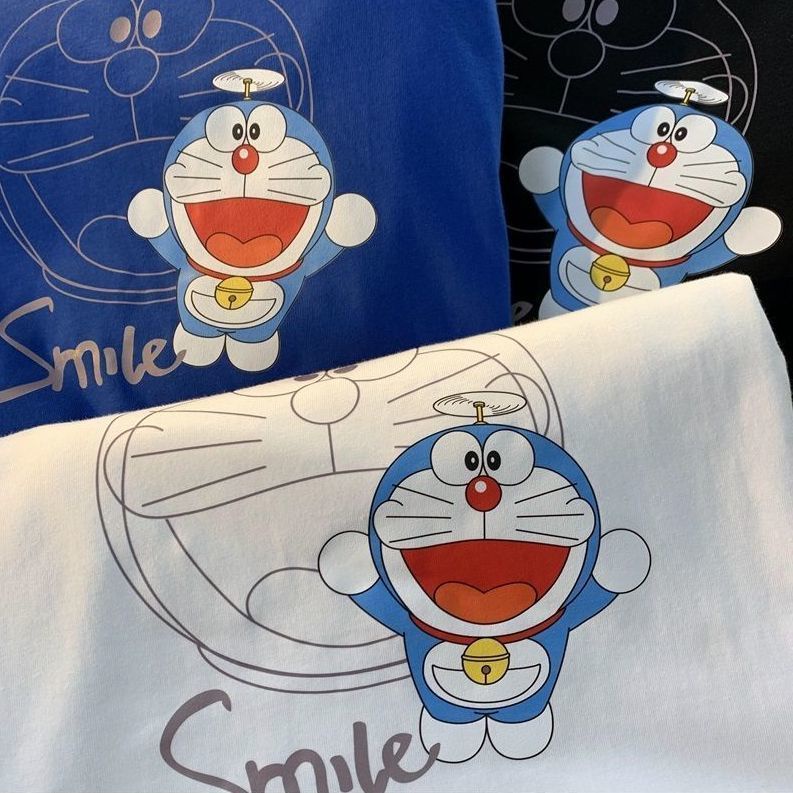 Áo Thun 100% cotton Tay Ngắn Dáng Rộng In Hình Doraemon Thời Trang Mùa Hè Cho Nam Và Nữ