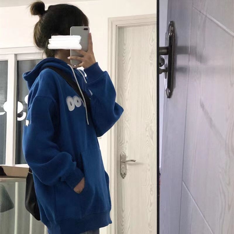 Vòng cổ Có Mũ Trùm Vải Lông Cừu Dày Dặn Màu Xanh Dương Klein Thời Trang Mùa Đông 2022 Mới Dành Cho Bạn Nữ