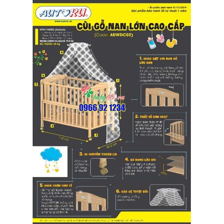 Cũi gỗ nan lớn cao cấp Autoru AUWDC02 ( không gồm quây, nệm)