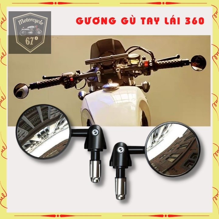 Gương gù tay lái CAFE RACER kính gù tròn cao cấp làm gương kiểng xe độ xoay 180