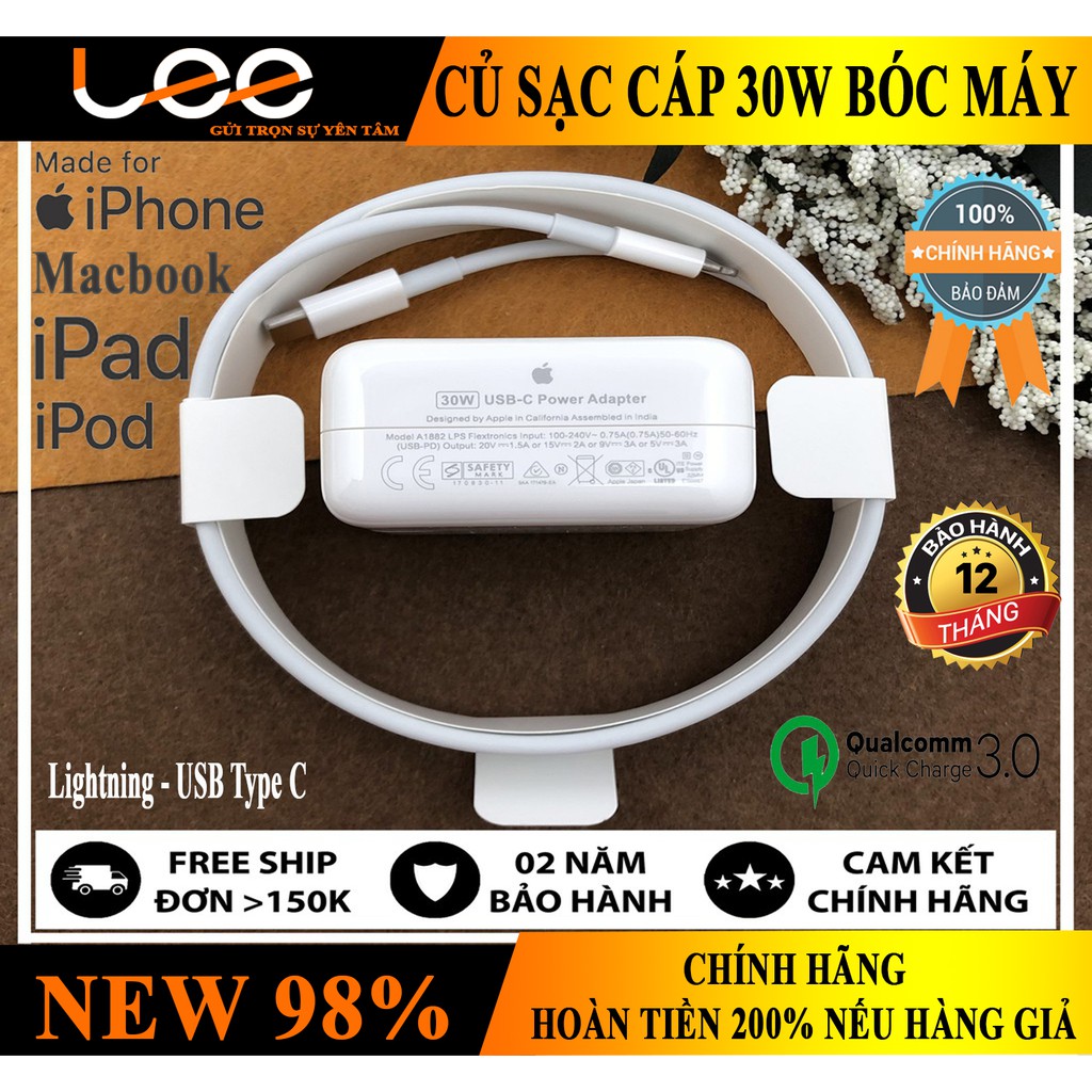 Combo sạc nhanh củ 30W cáp lightning to C Chính hãng