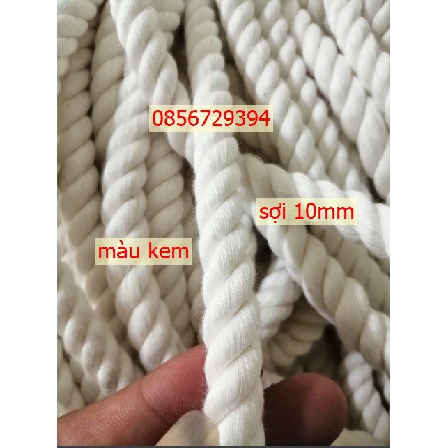 Dây thừng macrame se cotton, dây thừng trang trí màu kem size 10mm