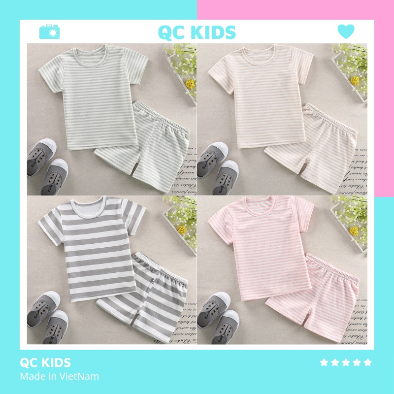 Bộ cộc tay bé trai bé gái QC-KIDS, đồ bộ cho bé chất cotton mẫu kẻ 8-18kg