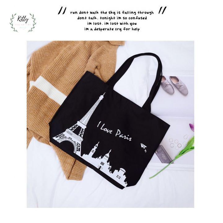 Túi tote 🍓 𝐋𝐎𝐀̣𝐈 𝐈 🍓 Túi Tote canvas có khóa kéo in hình , uzzang unisex đeo vai đi học