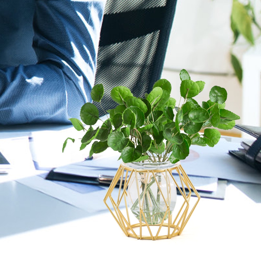 [Hàng Có Sẵn] Bình Hoa Thủy Tinh Nhỏ Họa Tiết Hình Học Vàng Kim Phong Cách Bắc Âu Retro Bền Bỉ Để Bàn Trang Trí Nhà Cửa