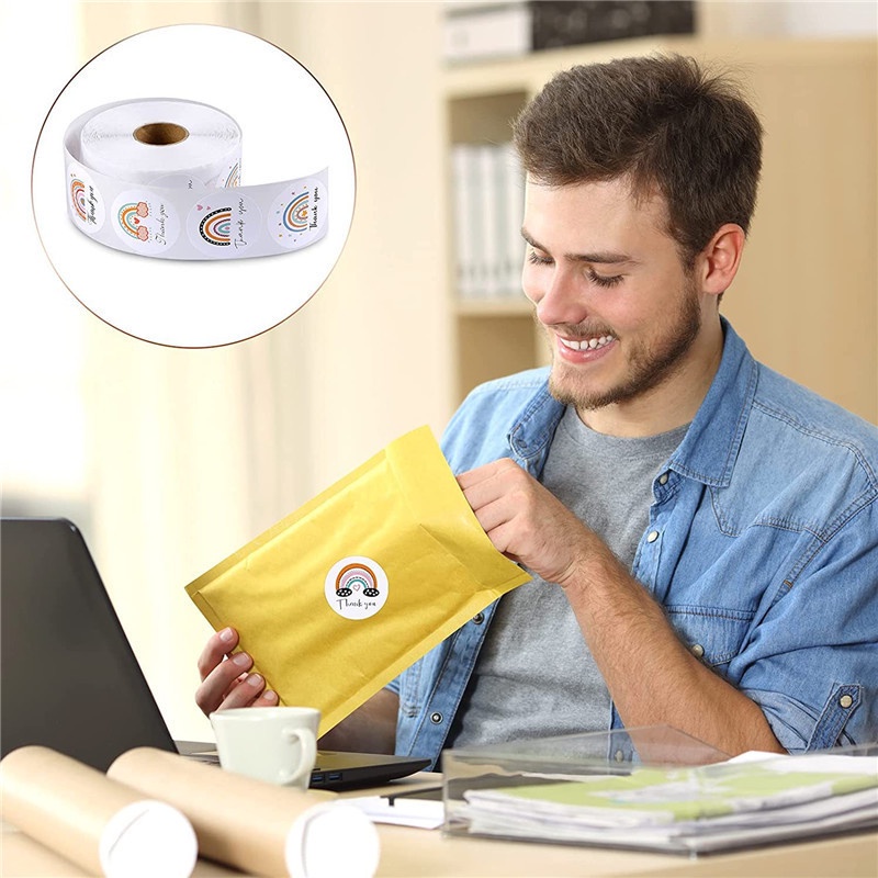 Miếng dán trang trí bánh hình tròn in chữ Thank You màu cầu vồng kích thước 1.5 inch