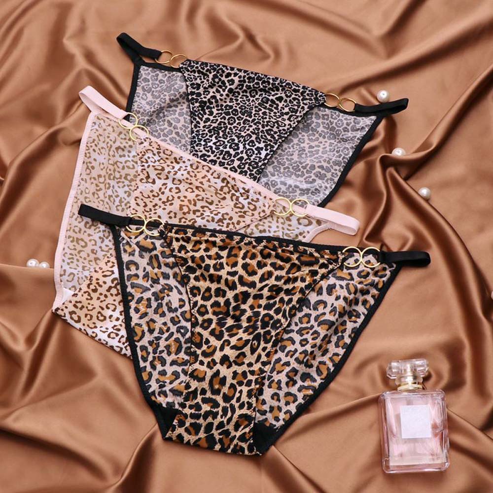 Set 1/ 4 quần lót tam giác lưng thấp bằng lụa lạnh họa tiết da báo gợi cảm dành cho nữ