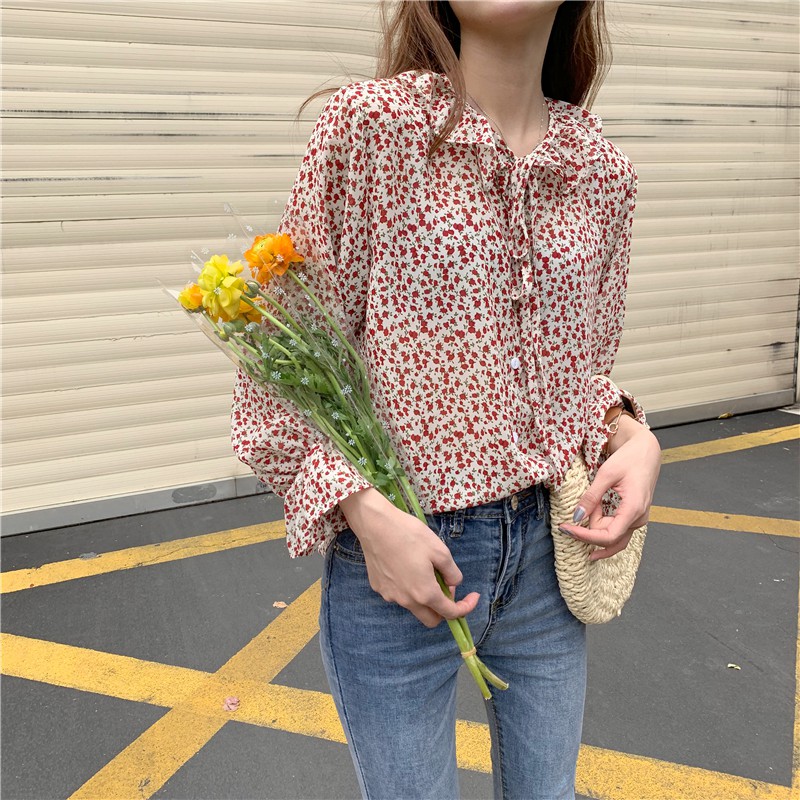 ÁO VOAN DÀI TAY BÈO NHÚN CỔ HOẠ TIẾT HOA NHÍ | BigBuy360 - bigbuy360.vn