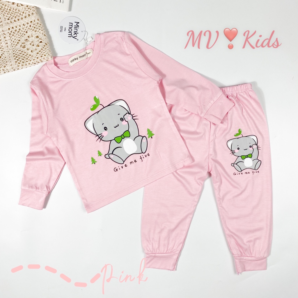 SALE] Bộ Quần Áo Bé Gái, Bé Trai Minky Mom Vải Thun Lạnh in hình miu hồng... Dài Tay Cho Bé