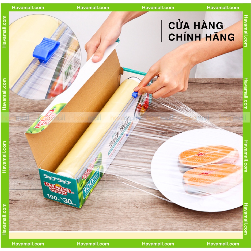 [HÀNG CHÍNH HÃNG] Màng Bọc Thực Phẩm PVC Tự Phân Hủy Sinh Học 100m x 30cm Las Palms Có Dao Cắt