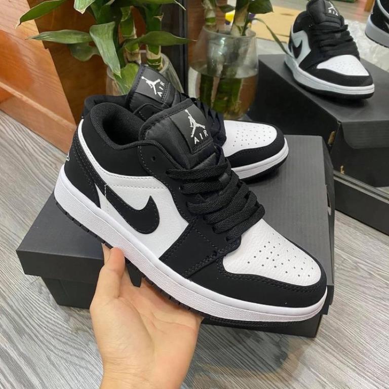 Giày Jordan air cổ thấp panda màu đen trắng nam nữ, Sneaker JD1 low Panda đen bản đẹp full size