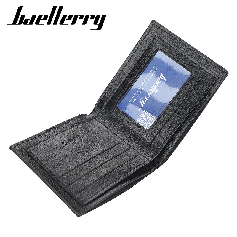 「COD」Baellerry Men's Short Wallet Korean Version of The Lychee Pattern Open Wallet Simple Leather Wallet