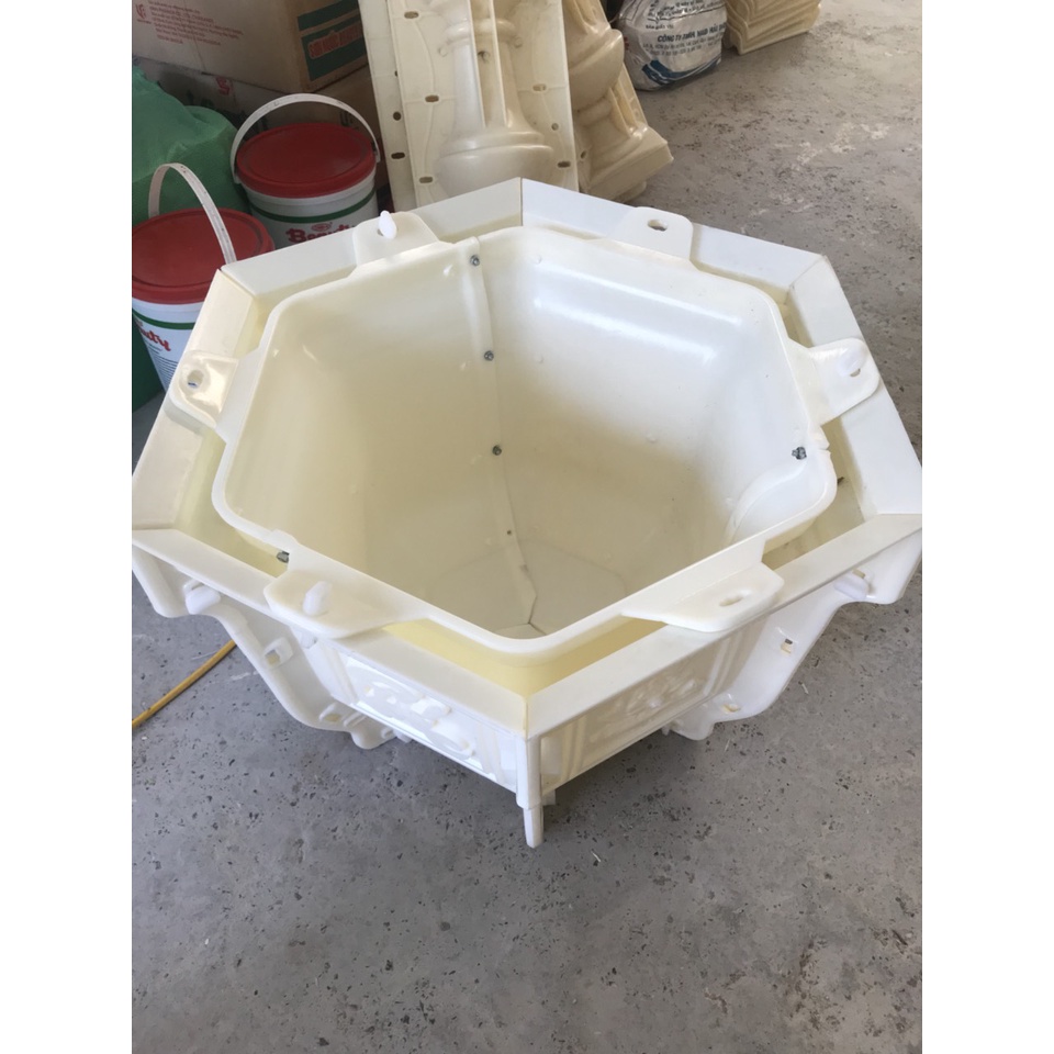 Khuôn đúc chậu lục giác 45 cao 35cm nhựa abs mẫu Phúc Lộc Thọ kèm 3 mặt hoa sen