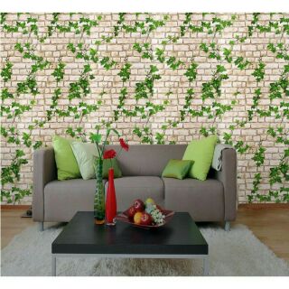 Decal dán tường 5m dây leo 3D và gạch lát trắng