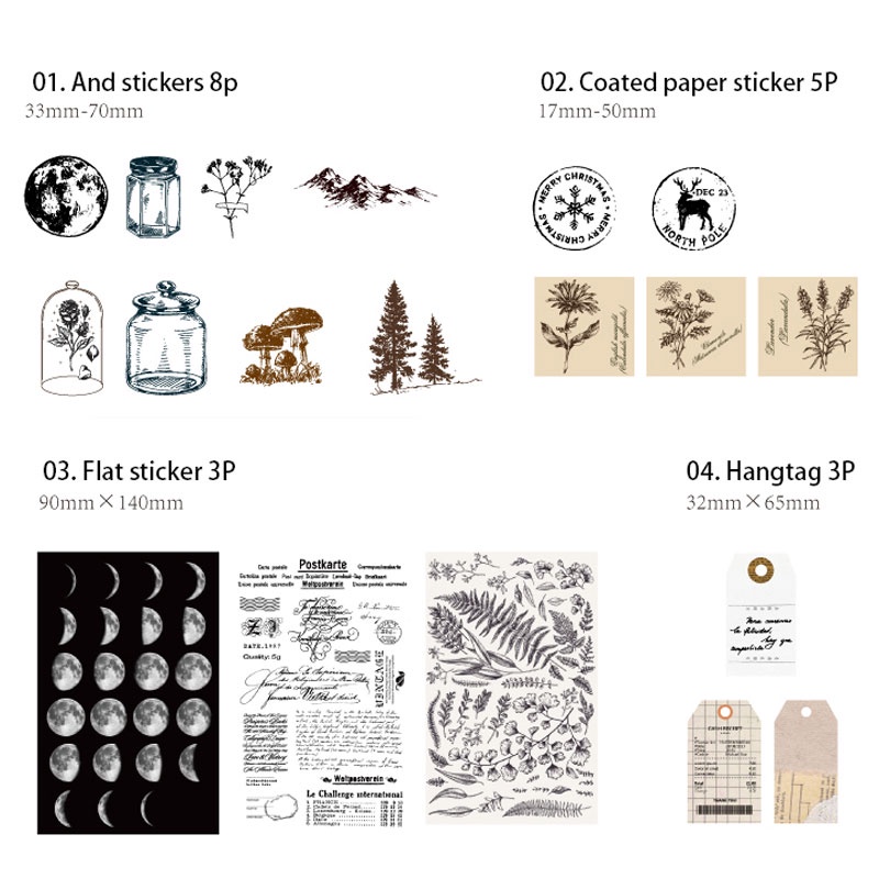 Set 30 miếng dán trang trí sổ tay phong cách Retro