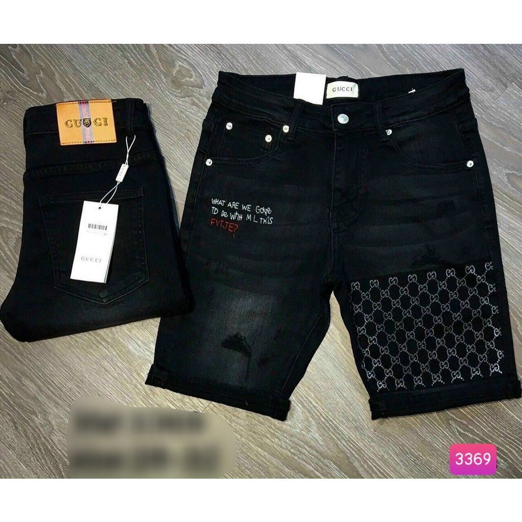 Quần Short Jean Nam Đùi Rin Đen Họa Tiết Co Giãn 4 chiều M77