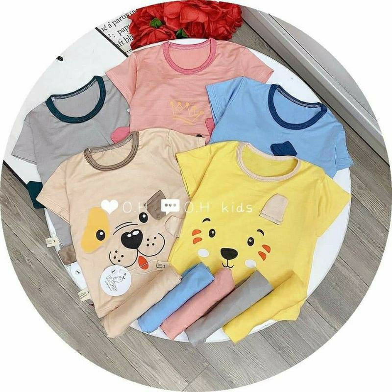 Bộ quần áo cộc tay thun lạnh BIBI KIDS - MẪU HÌNH THÚ cho bé từ 0-18 tháng