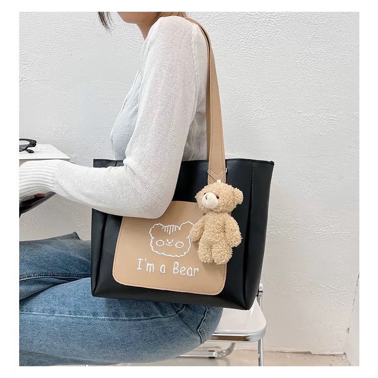 Túi đeo vai da mềm I'm a bear tặng kèm gấu