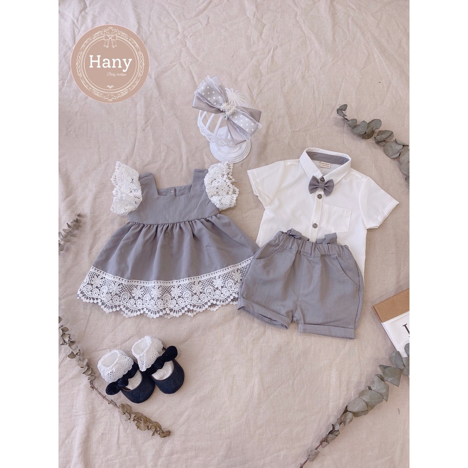 SVáy Ghi Phối Ren và Set Áo Quần Bé Trai (ẢNH ĐỘC QUYỀN CỦA SHOP) FOM ÔM