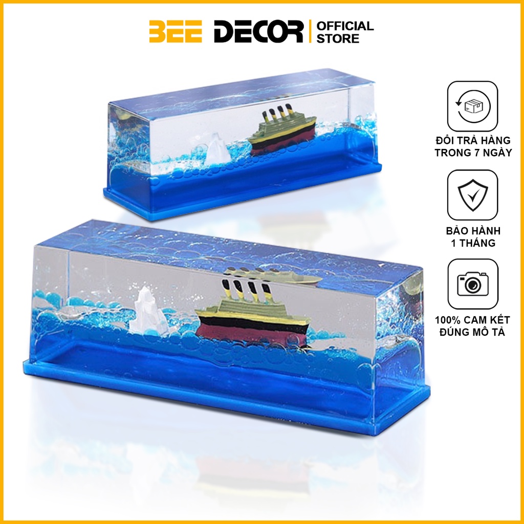 Mô Hình Tàu Titanic và Tảng Băng Trôi Trong Khối Thủy Tinh Trong Suốt - Mô Hình Tàu Thuyền Luôn Nổi Trang Trí Bàn