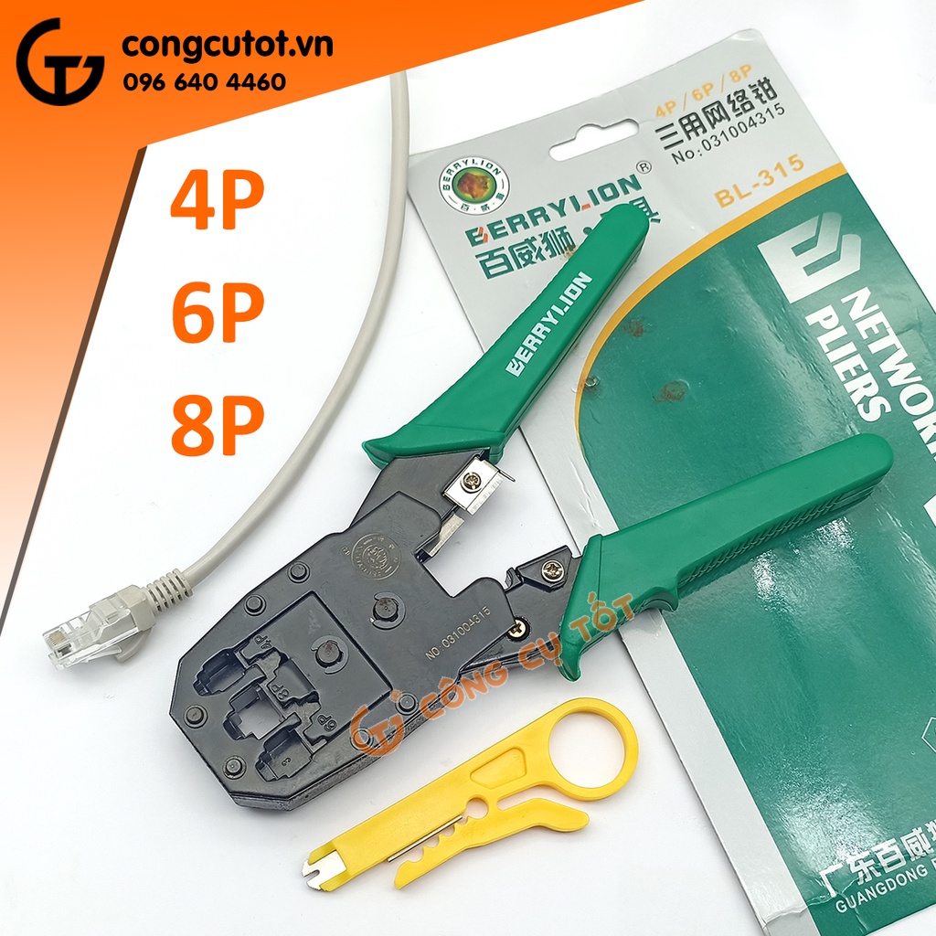 Kìm bấm đầu dây điện thoại và dây mạng 4P,6P,8P Berrylion