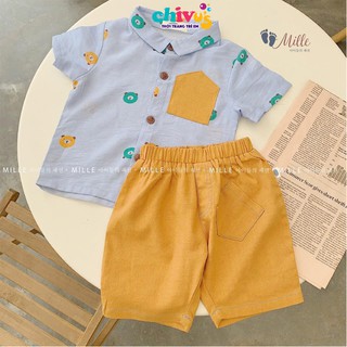 Bộ quần áo công tử hoạ tiết gấu siêu cute cho bé trai