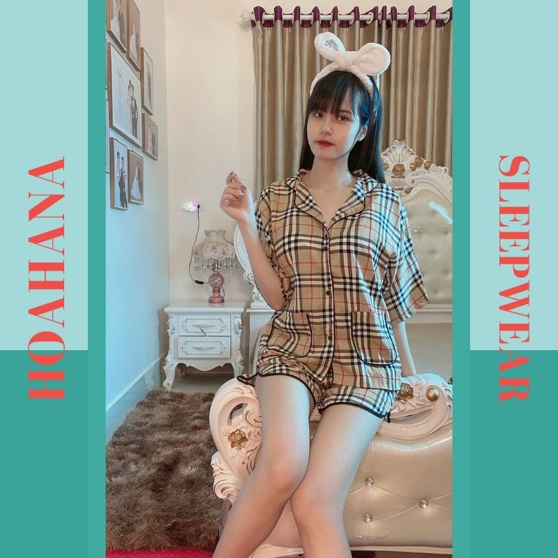 Đồ bộ nữ pijama mặc nhà dễ thương lụa ngủ áo cộc quần đùi cánh dơi HOAHANA DD01