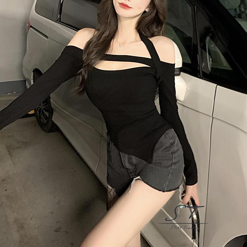 Áo thun dây choàng cổ tà xéo 1 bên