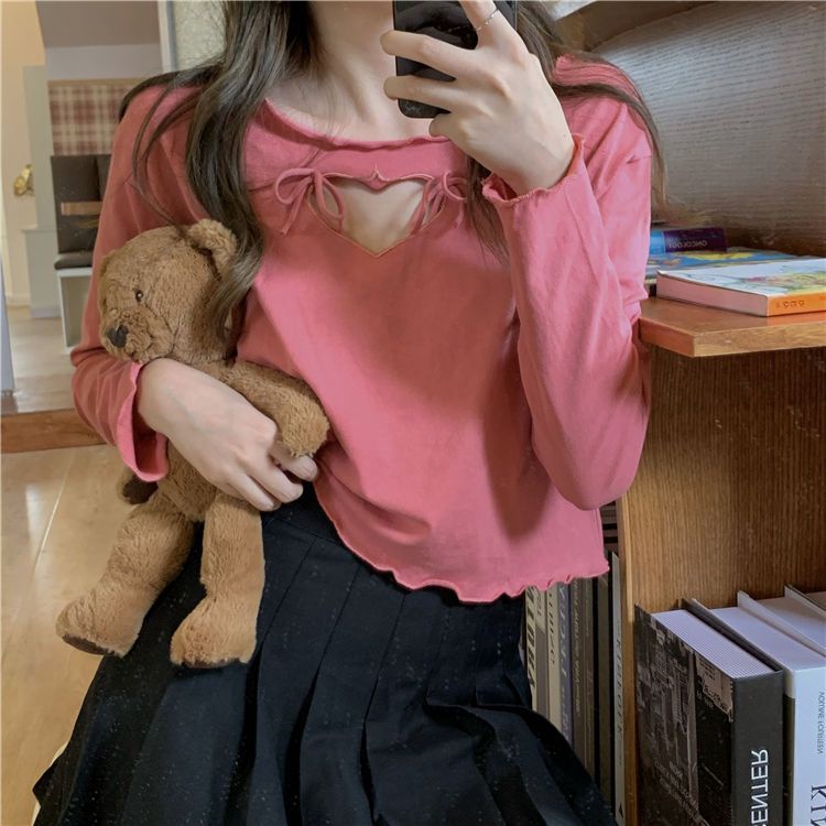 Plus Áo Thun Tay Dài Đính Nơ Kiểu Hàn Quốc Thời Trang Mùa Thu Cho Nữ