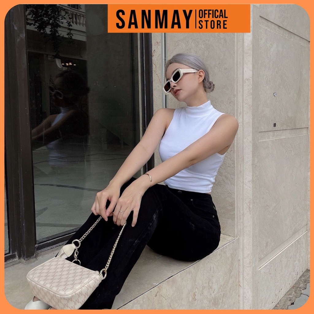 Áo Ba Lỗ Croptop SANJOLI Aos Crt Thiết Kế Ôm Body Kiểu Hở Vai Hàn Quốc Đẹp 2 màu Trắng Đen  AO041