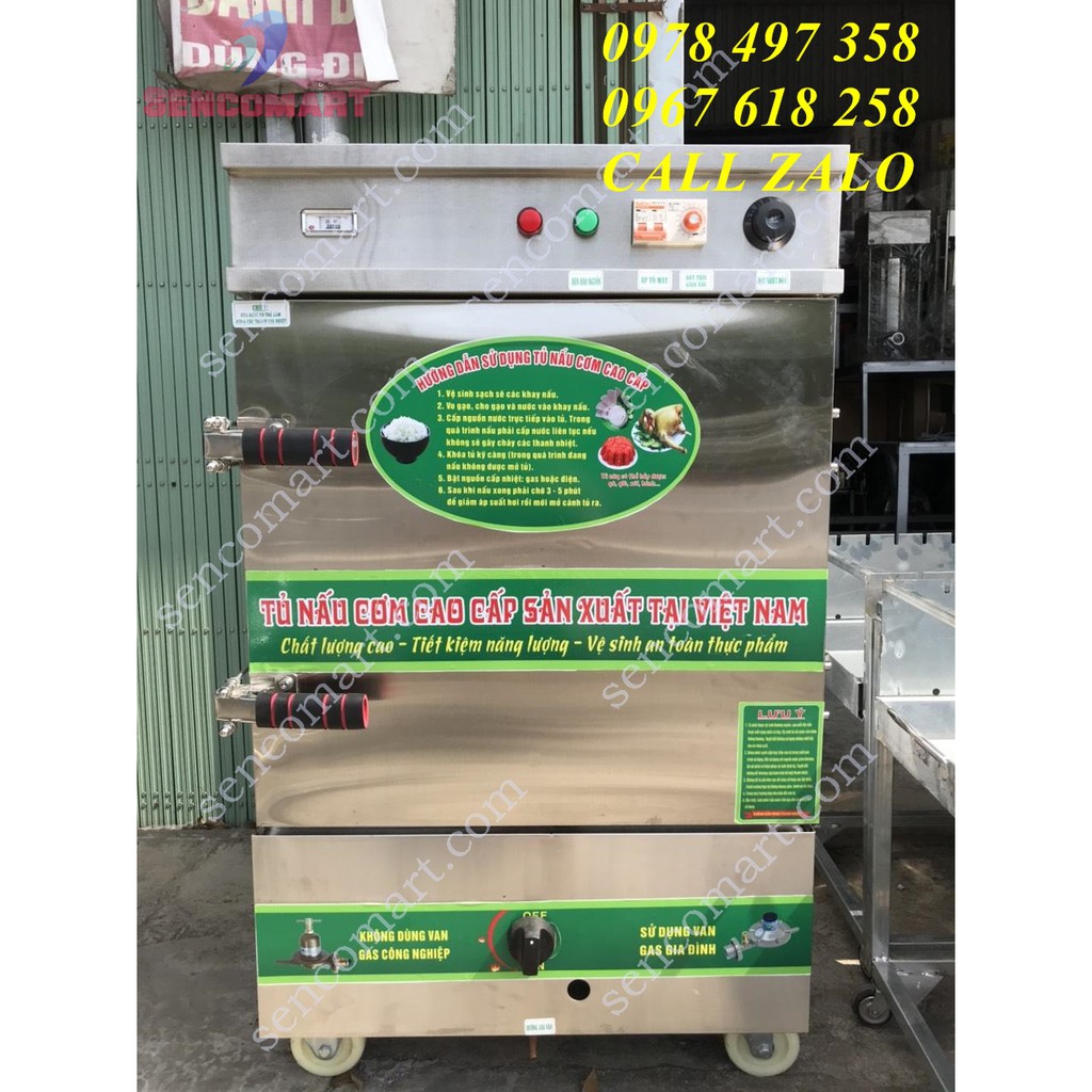 TỦ NẤU CƠM 6 KHAY CHẠY ĐIỆN VÀ GAS CÓ ĐỒNG HỒ HẸN GIỜ
