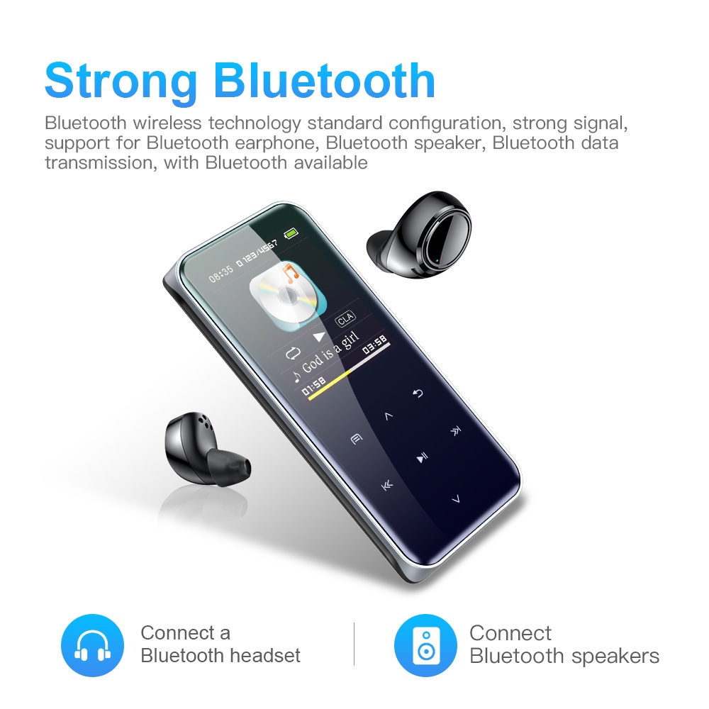 VIRWIR Máy Nghe Nhạc MP3 Kết Nối Bluetooth Màn Hình Cảm Ứng HiFi Tích Hợp Loa Chống Mất Cho Học Sinh