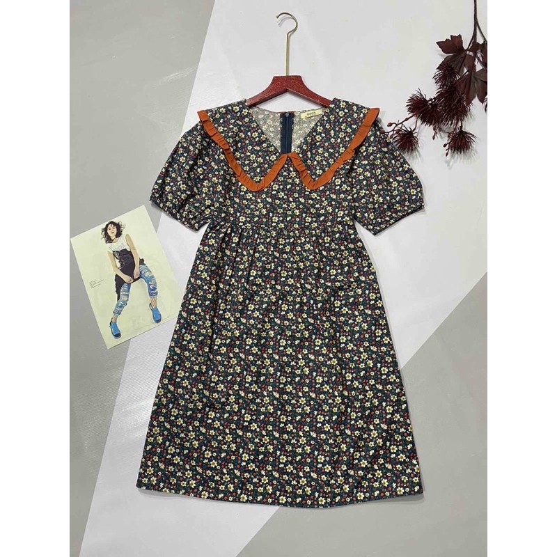 Đầm Liền Tay Ngắn Cổ chữ V Phối Họa Tiết Hoa Nhí Cao Cấp - Chất Liệu Cotton 100% - Váy Lửng Xuất Khẩu | BigBuy360 - bigbuy360.vn