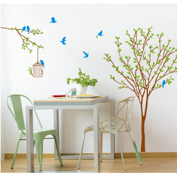 Decal trang trí Cành Cây lớn và lồng chim