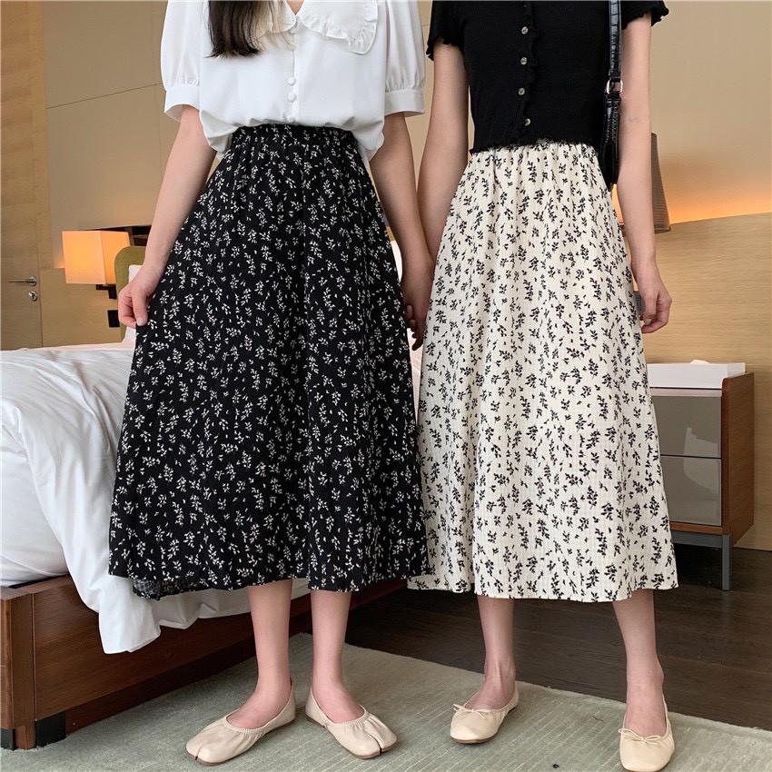 Chân váy hoa nhí dáng dài ullzang 2 lớp- chân váy dài vintage siêu xinh bảng màu ảnh cuối