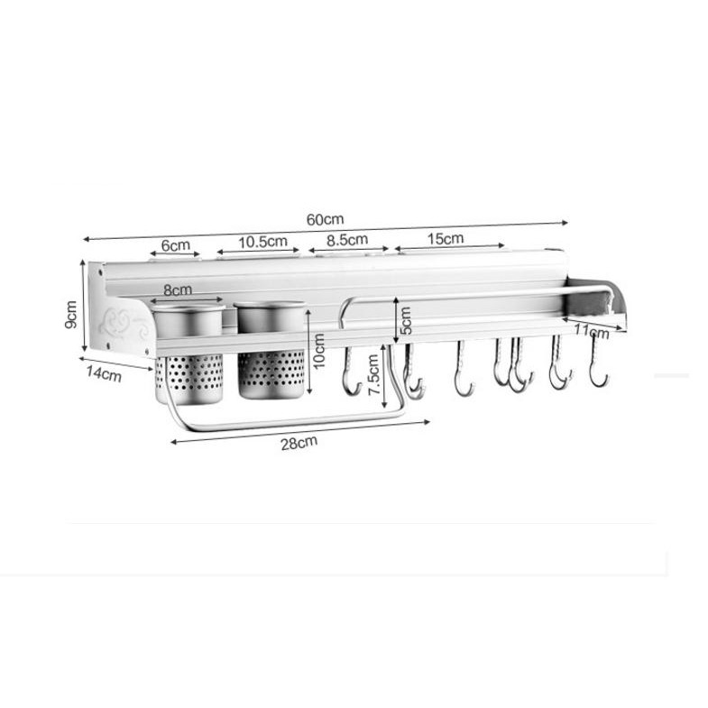 Kệ treo đồ nhà bếp để gia vị gắn tường đa năng có khe cắm dao, ống đựng đũa thông minh Kailang