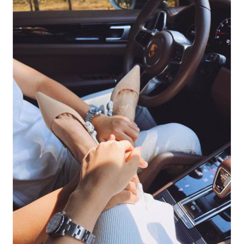 Sandal gót cong hở gót Diorr Slingback gót 5p đen nude