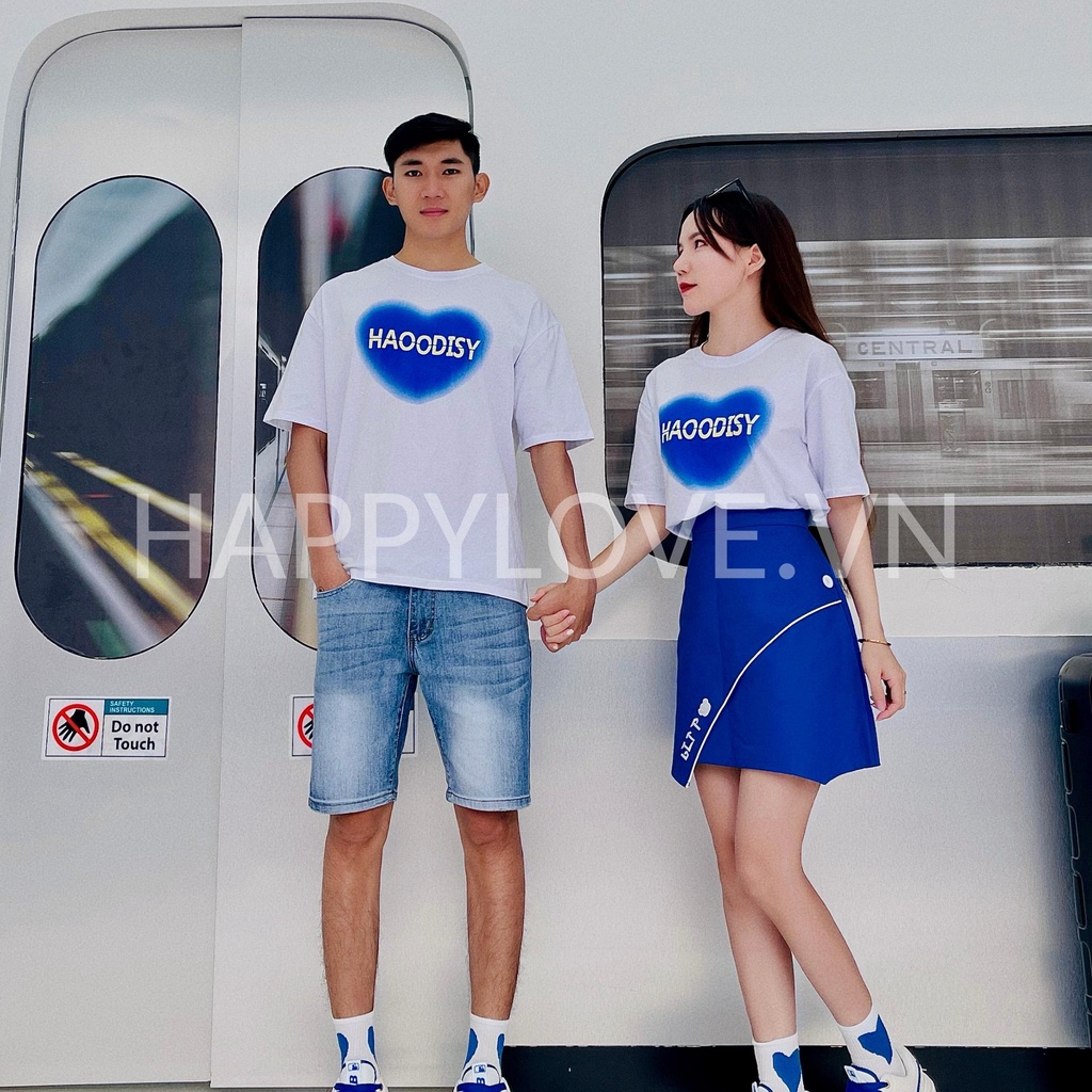 Áo đôi nam nữ unisex form rộng hình trái tim in chữ HAPPYLOVE, Áo phông cặp đôi chất liệu cotton cao cấp Quảng Châu H05