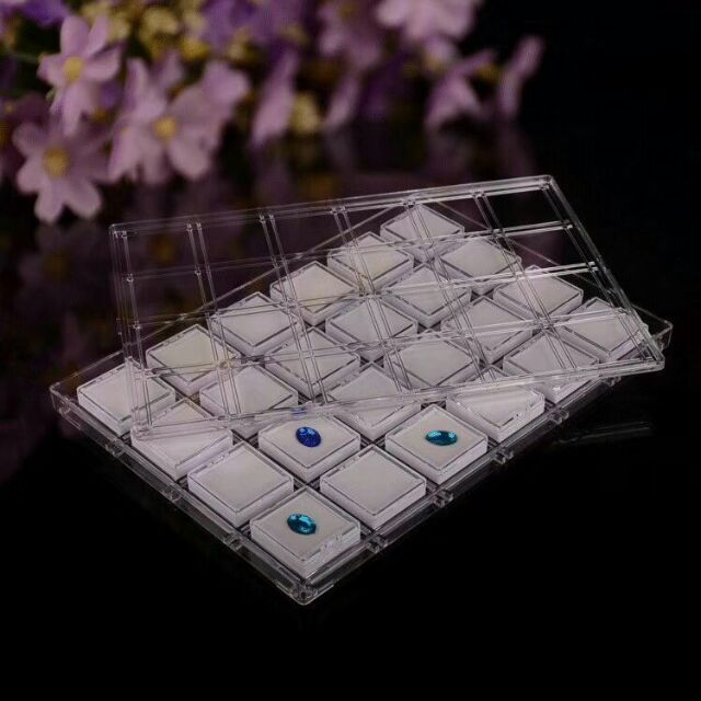 Khay 24 Hộp Mica Đựng Đá, Trang Sức, Kim Cương, Mỗi Hộp 1 Nắp Riêng