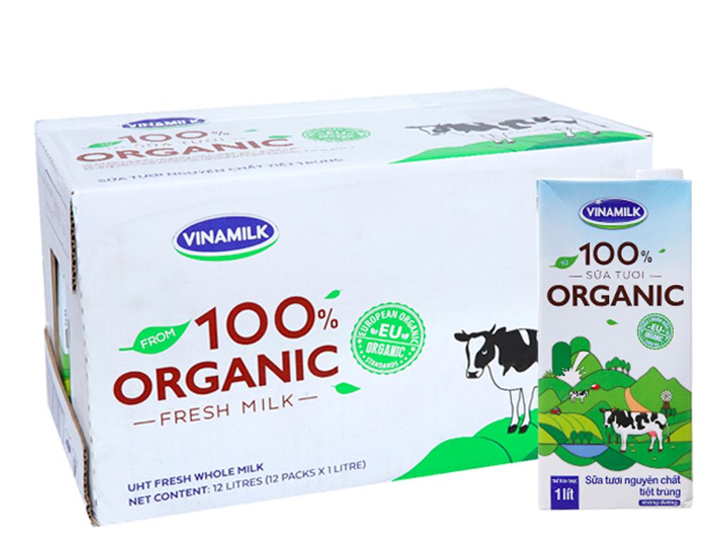 Thùng 12 hộp sữa tươi nguyên chất không đường Vinamilk 100% Organic không đường 1 lít/hộp