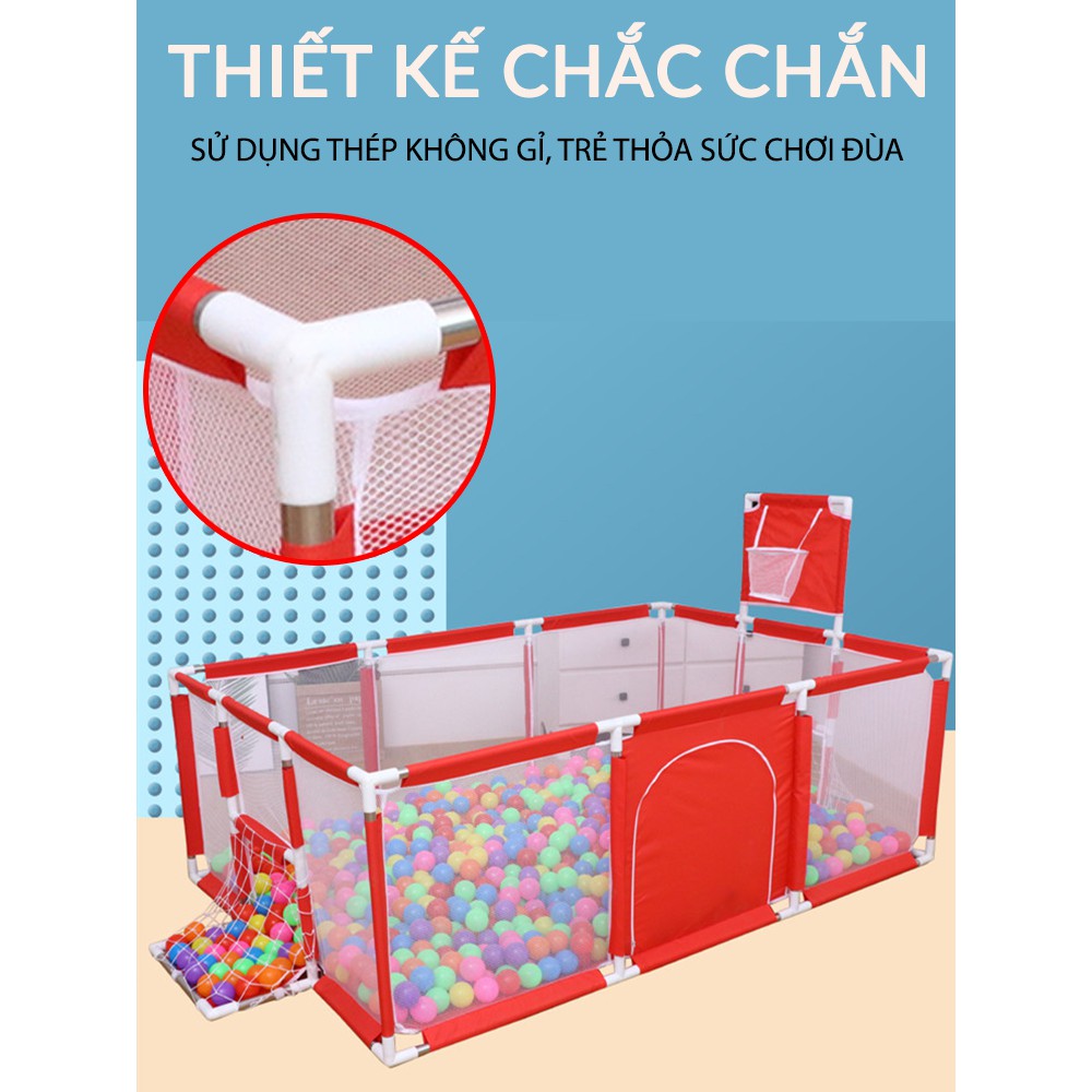 Nhà Chơi Trẻ Em - Quây Cũi Kiêm Nhà Bóng Khung Inox - Tặng Ngay 50 Bóng Cho Bé Vui Chơi