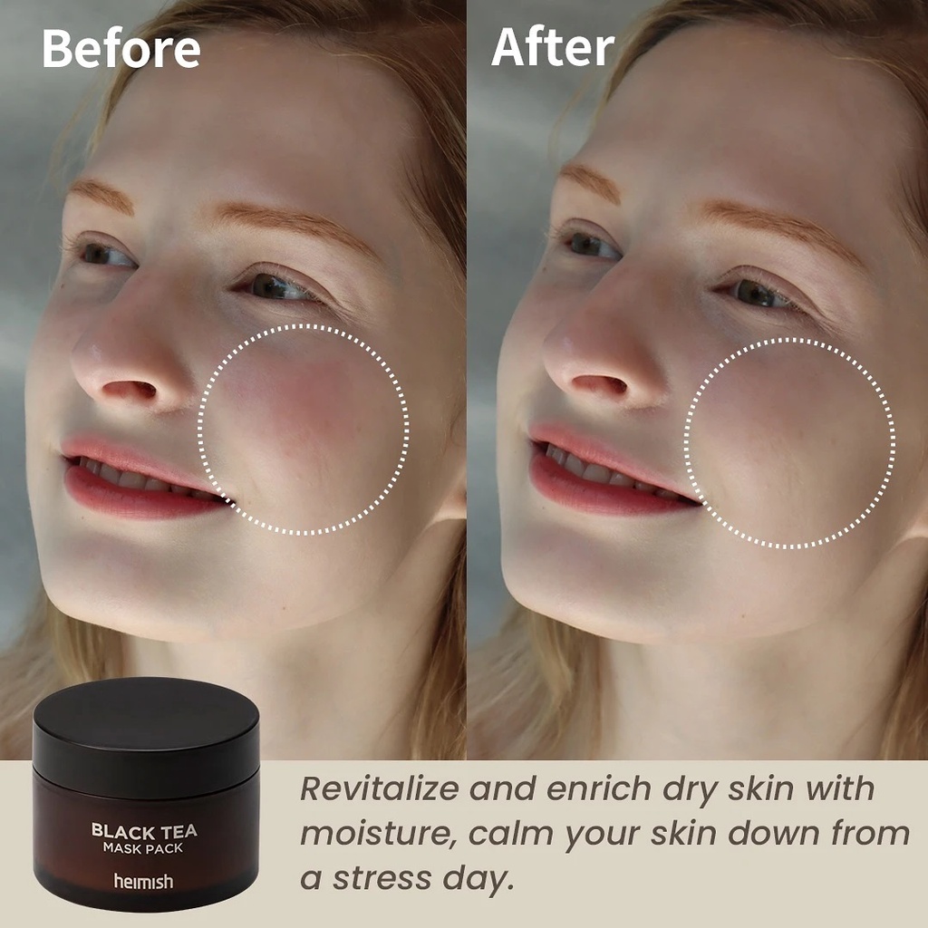 Mặt nạ rửa trà đen lên men dưỡng ẩm sâu, thư giãn, làm dịu da Heimish Black Tea Mask Pack 110ml