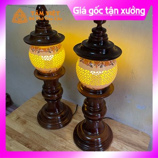 (ĐÈN THỜ CAO CẤP) Đèn Thờ Gỗ Gụ Sứ Hoa Văn Tròn