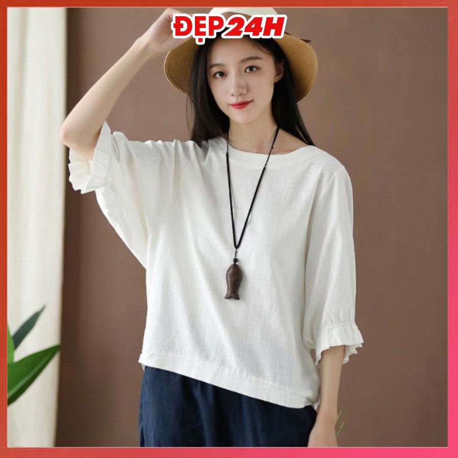 ❁♣Áo kiểu nữ Hàn Quốc, đũi cổ tròn tay lỡ Đẹp 24 giờ, form rộng che khuyết điểm AKH.45 | BigBuy360 - bigbuy360.vn
