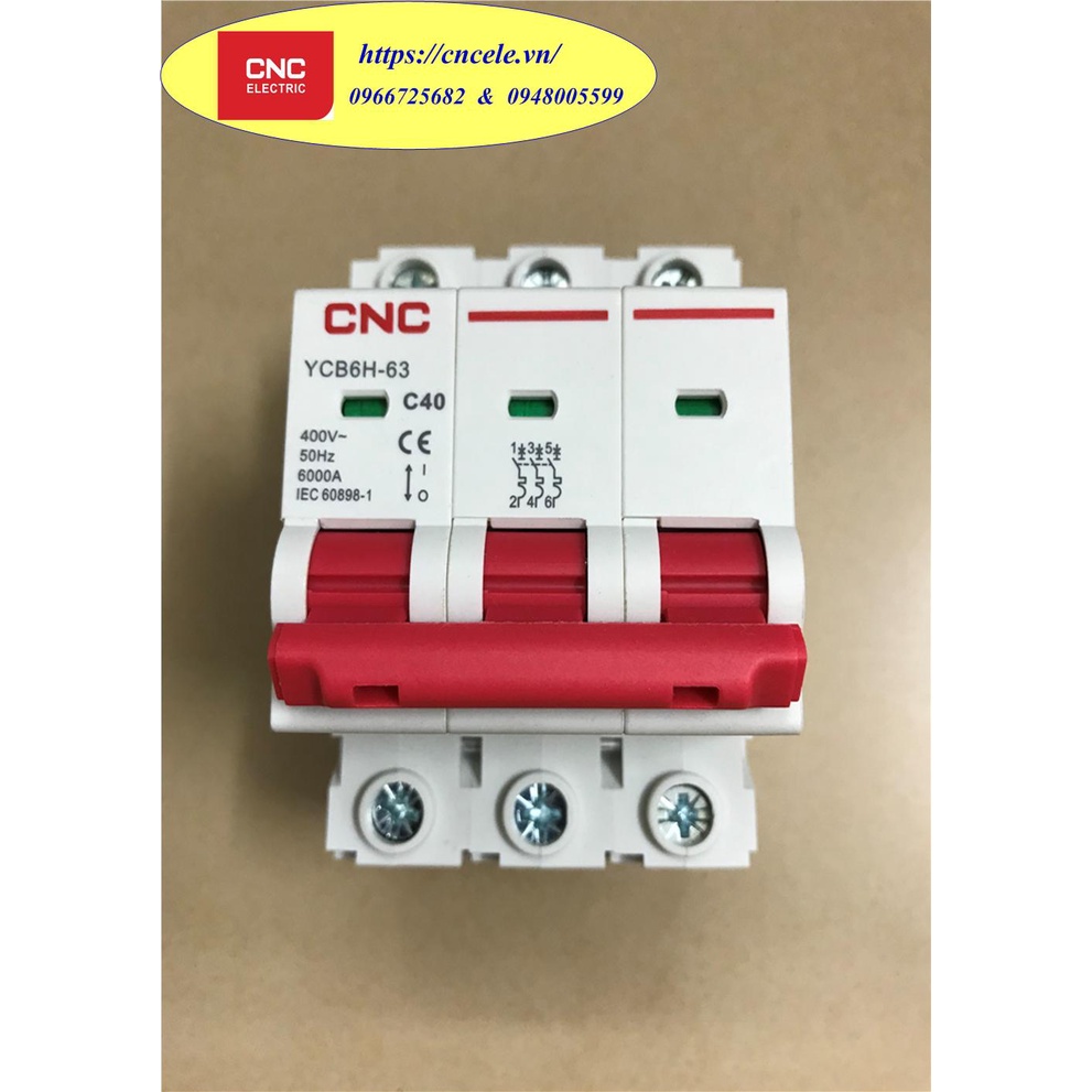 Aptomat CNC MCB 3P - 40A; Icu = 06KA; Mã YCB6H-63;  Attomat hãng CNC