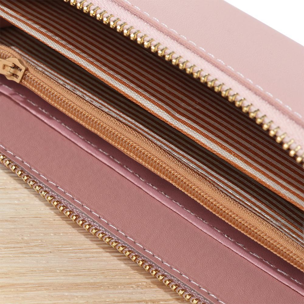 Ví Da PU Dài Đựng Thẻ Có Khóa Kéo Phối Tua Rua Thời Trang
