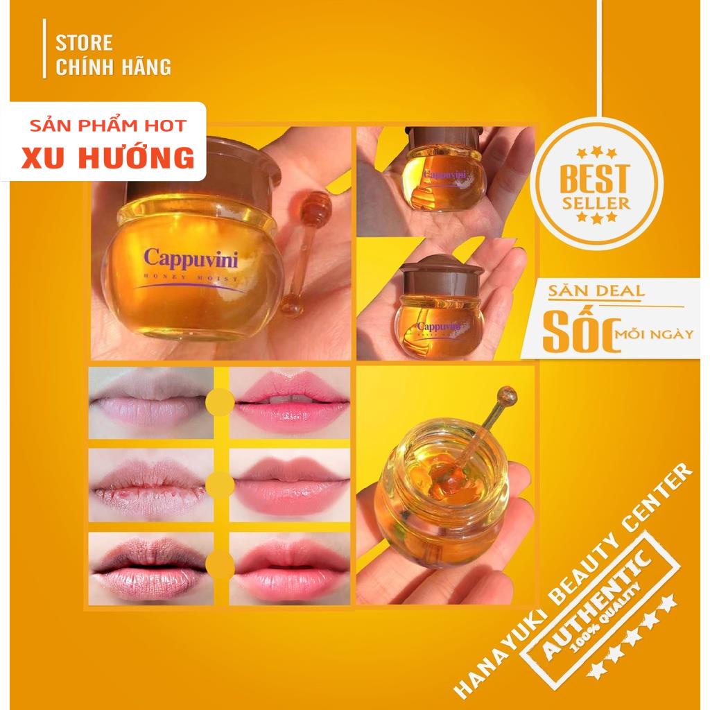 Hủ mặt nạ môi kiêm son dưỡng mật ong vàng Cappuvini Honey Moist cấp ẩm căng mọng mướt môi cao cấp- Hanayuki Asia