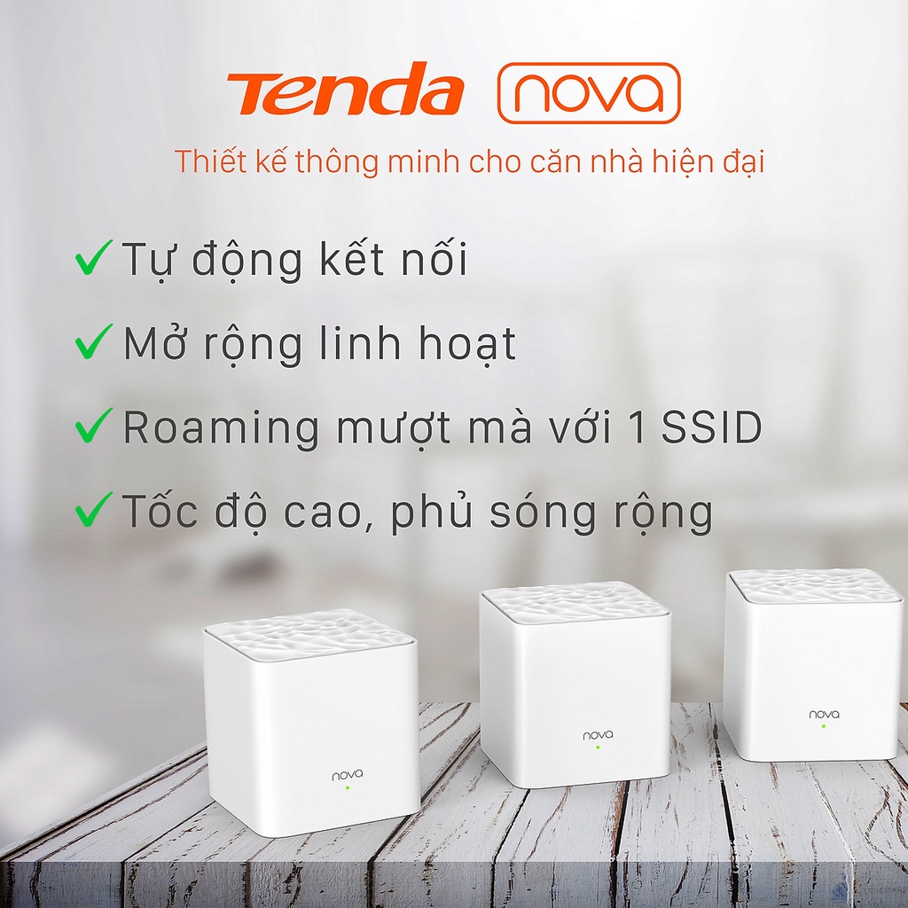 Hệ Thống wifi Mesh Cho Gia Đình Tenda Nova MW3 Chuẩn AC1200 (1-pack)-Hàng Chính Hãng