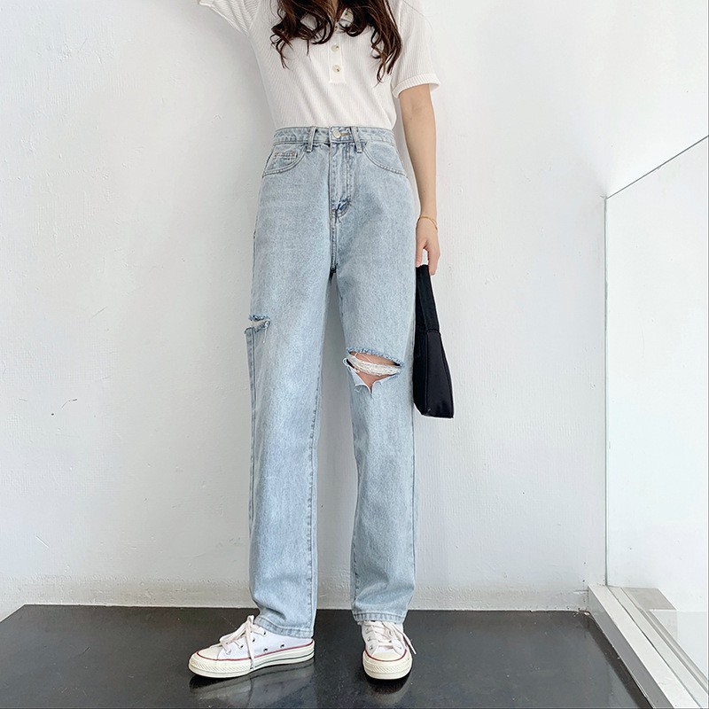 Quần Baggy - Quần Jean Baggy Nữ Cạp Cao Phong Cách Street Style Fullsize 45-90kg BGD51-10034