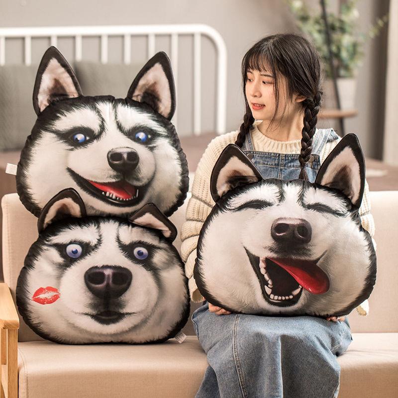 Gối Tựa Lưng Cỡ Lớn Hình Chú Chó Husky Dễ Thương Dùng Trang Trí Ghế Sofa/ Văn Phòng